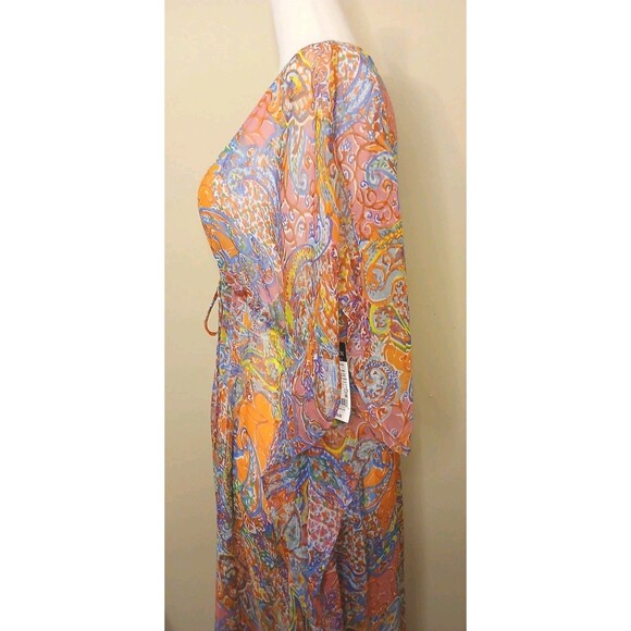 Lauren Ralph Lauren Cover-up Sz XS Midi Caftan Sheer Paisley Floral Multi $135 - Picture 8 of 16